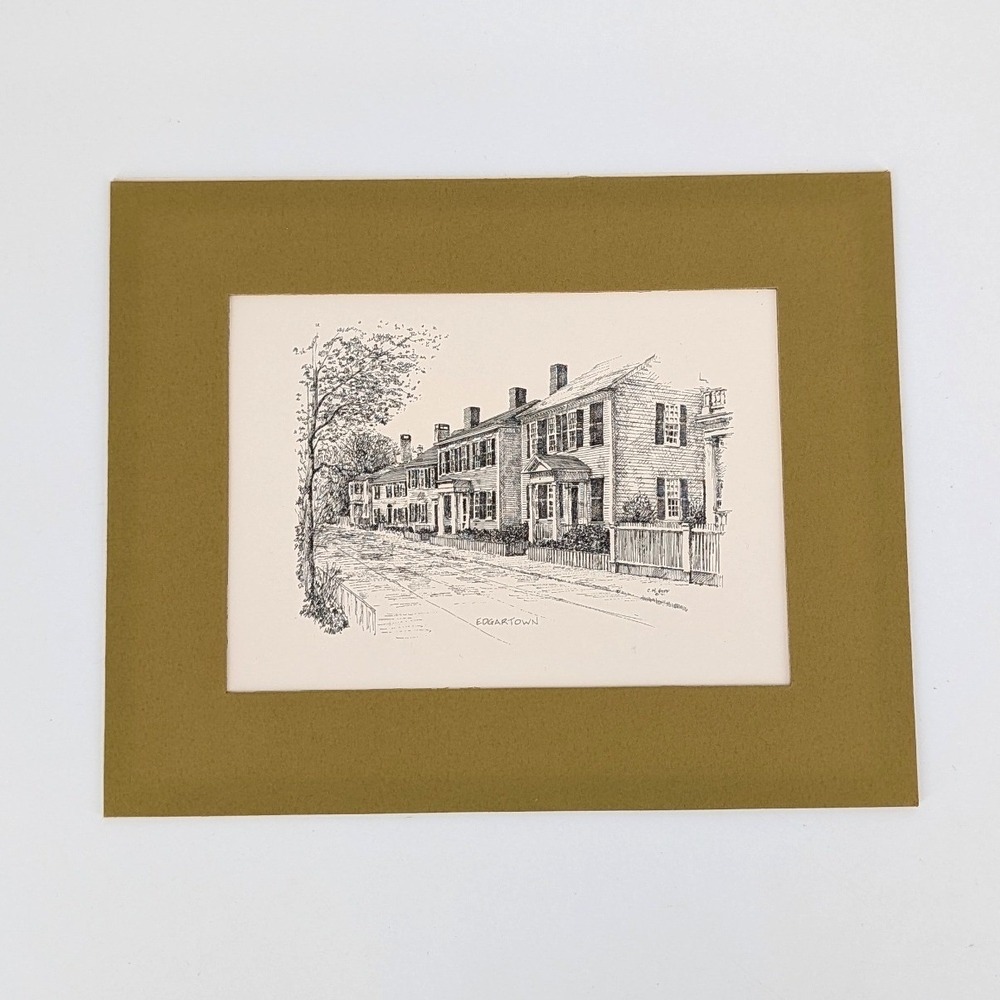 Martha's Vineyard Pen & Ink Goff Prints Edgartown C.M. Goff 1971 Matted Art 10x8
